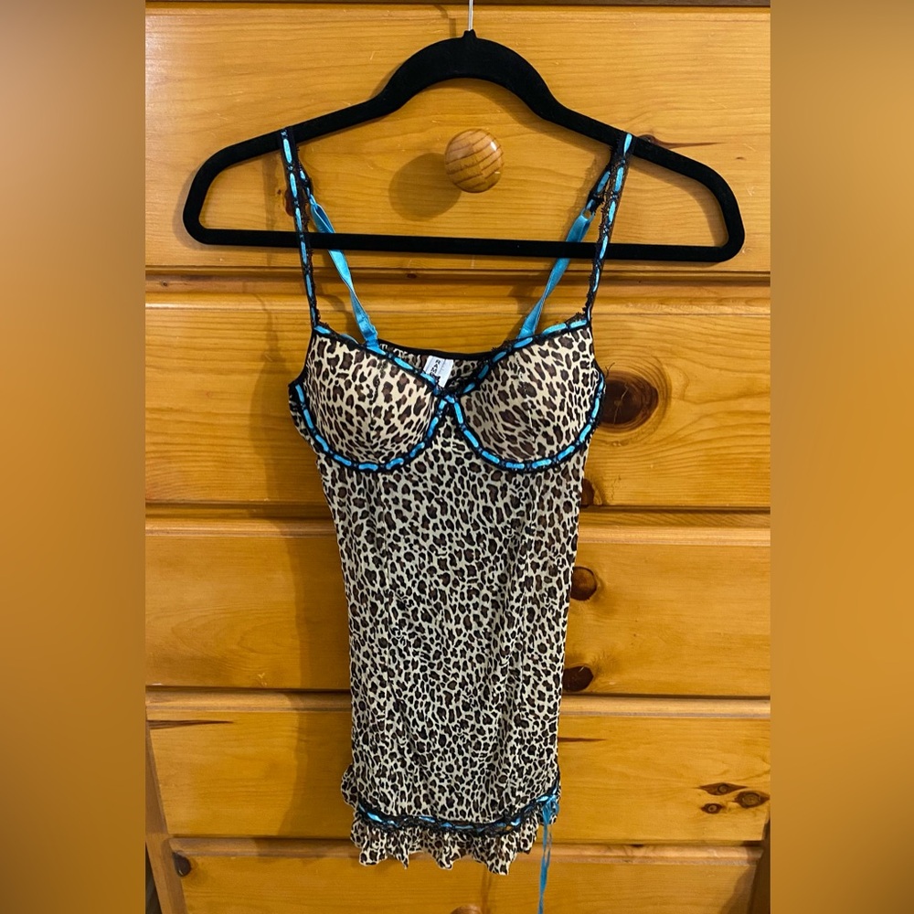 VNTG RAMPAGE leopard slip dress satin ribbon bow detail Y2K 90s animal sexy EUC